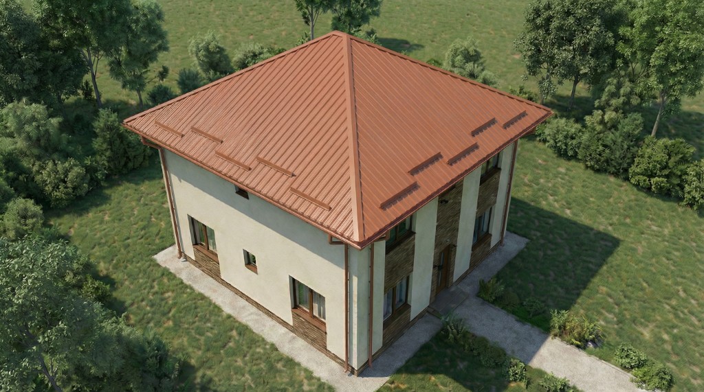 Roof with Corrugated sheet in Brick red
